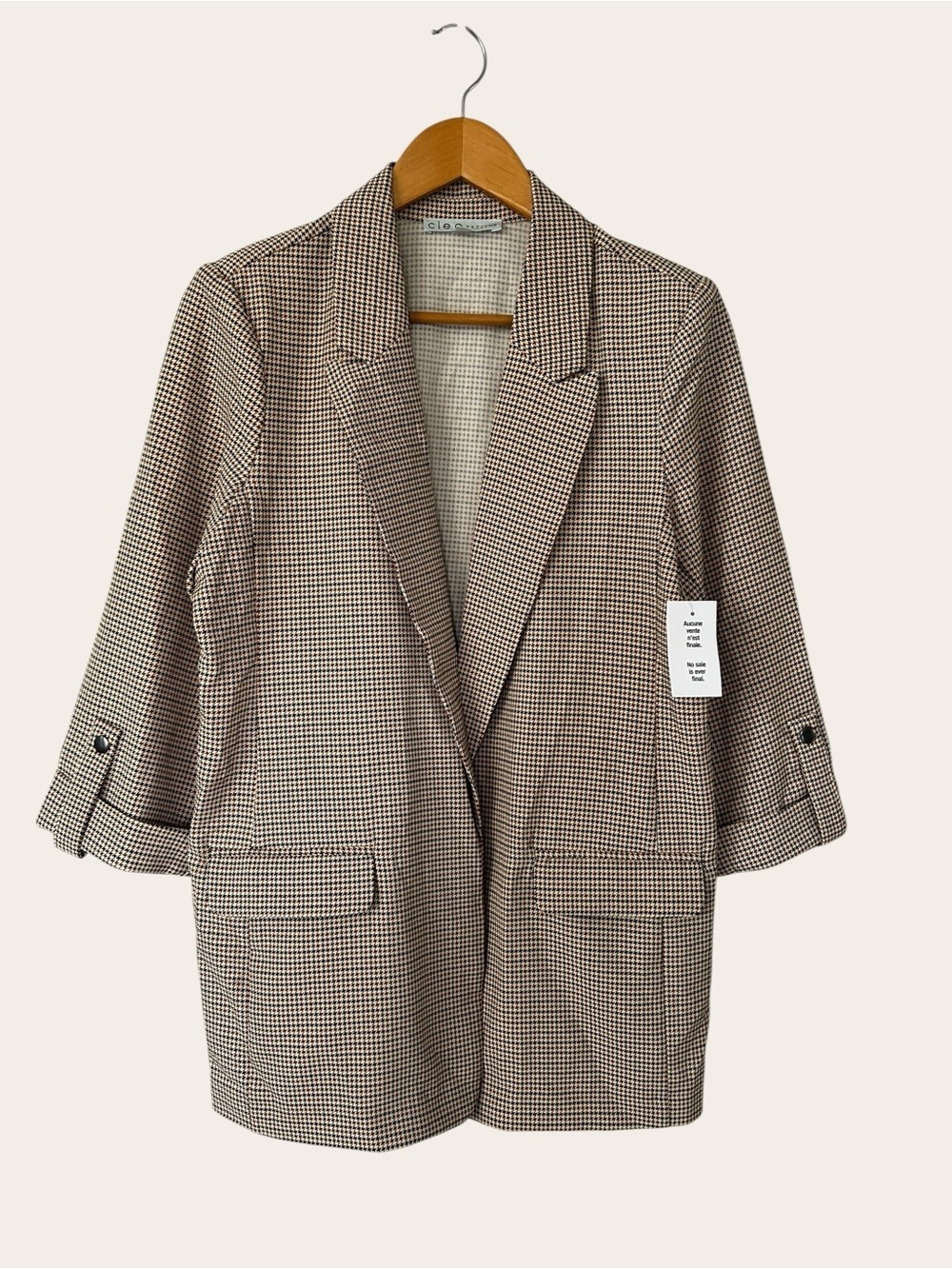 Cleo Petites Brown Houndstooth Open-Front Blazer NWT